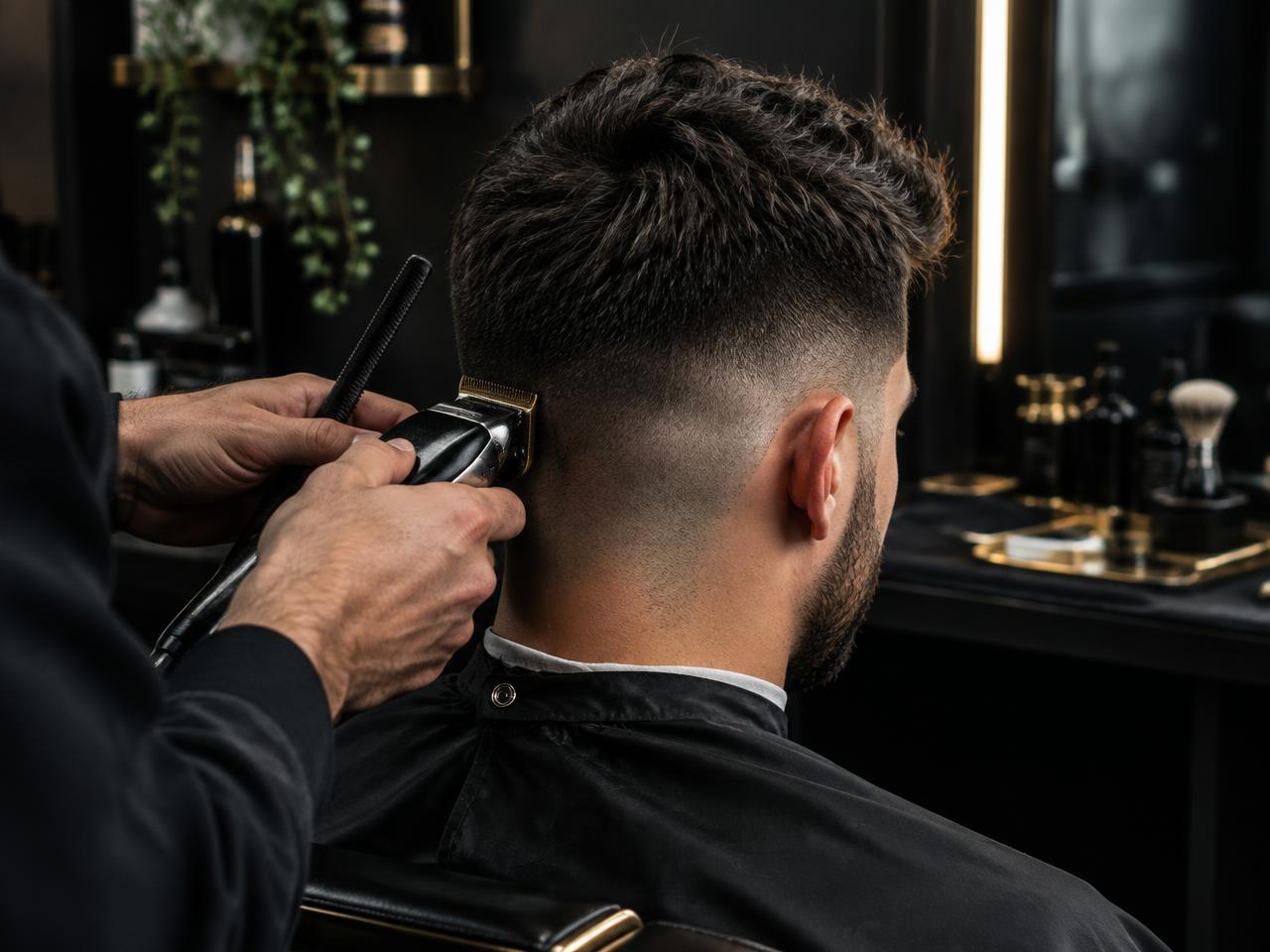 Close-up of a precision fade being refined with clippers