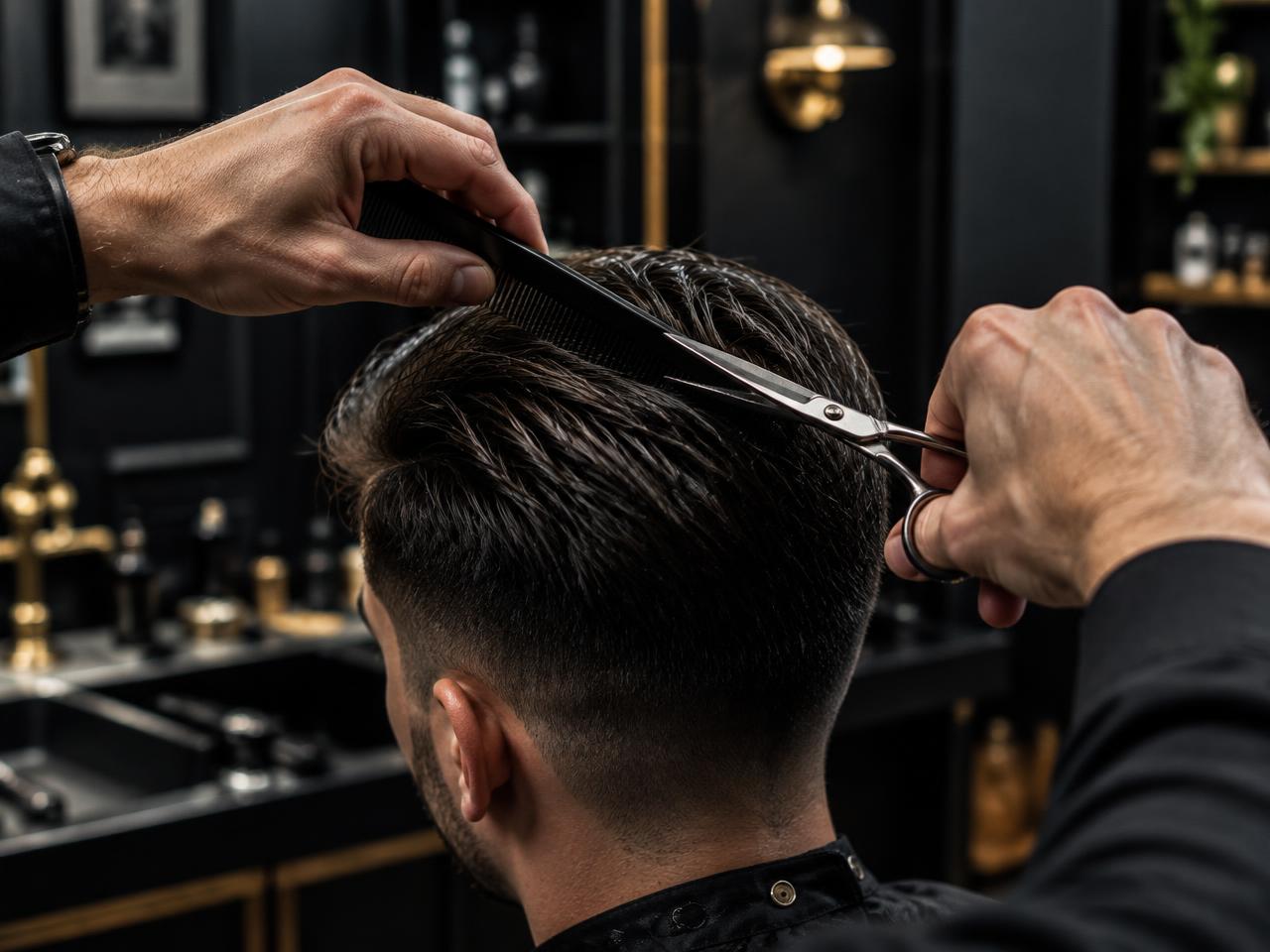 A fresh haircut receiving final scissor and comb detailing