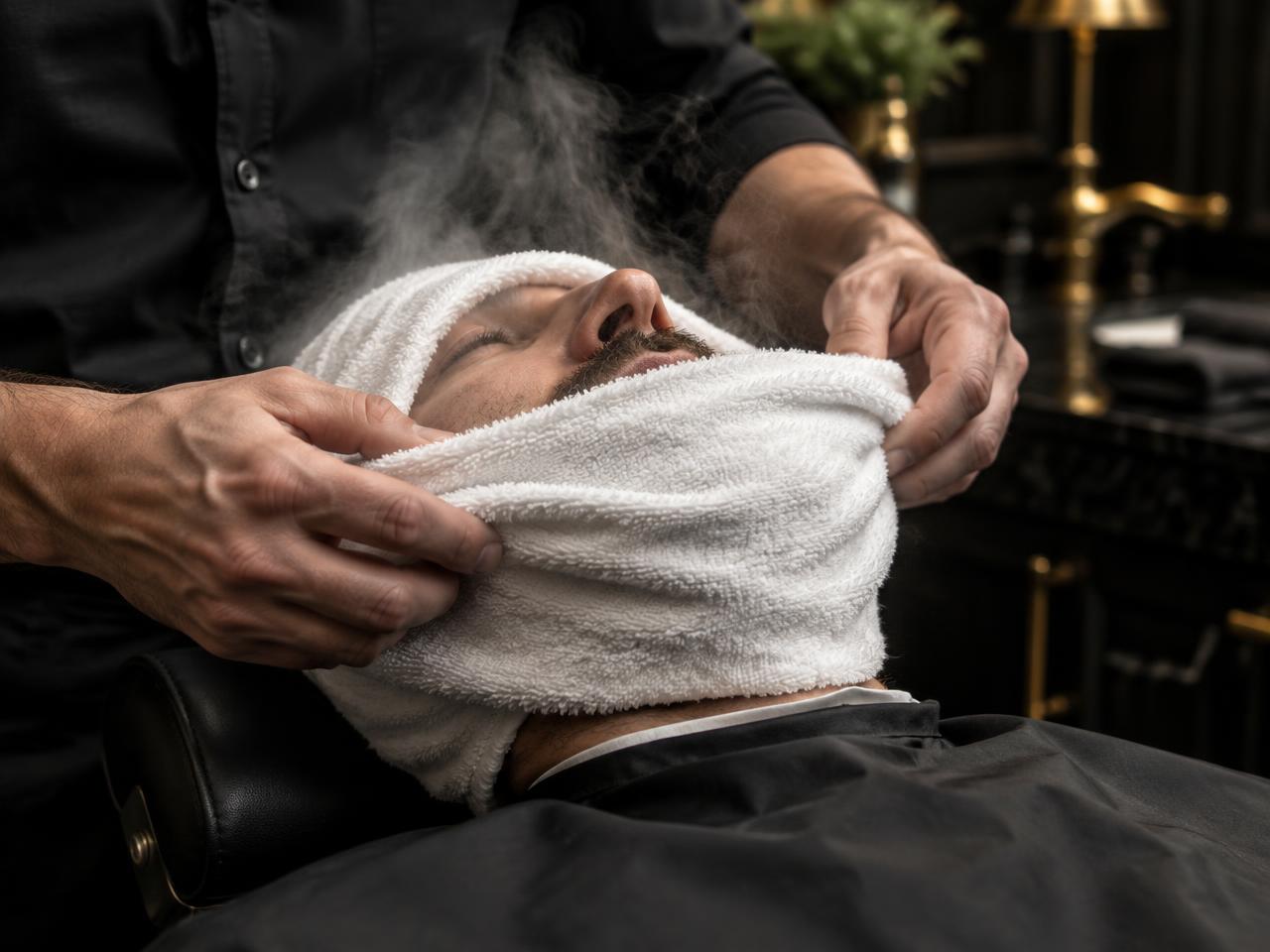 A relaxing hot towel barbershop service